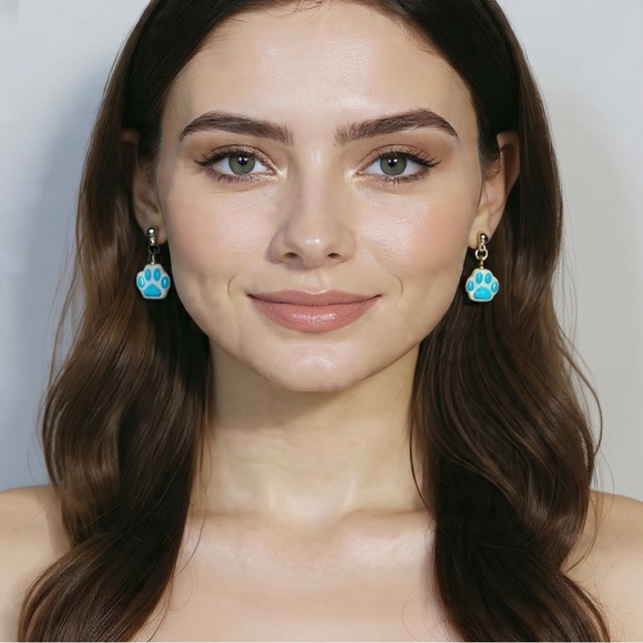 Animal Paw Print - Handmade Earrings - Blue - Picture 3 of 3